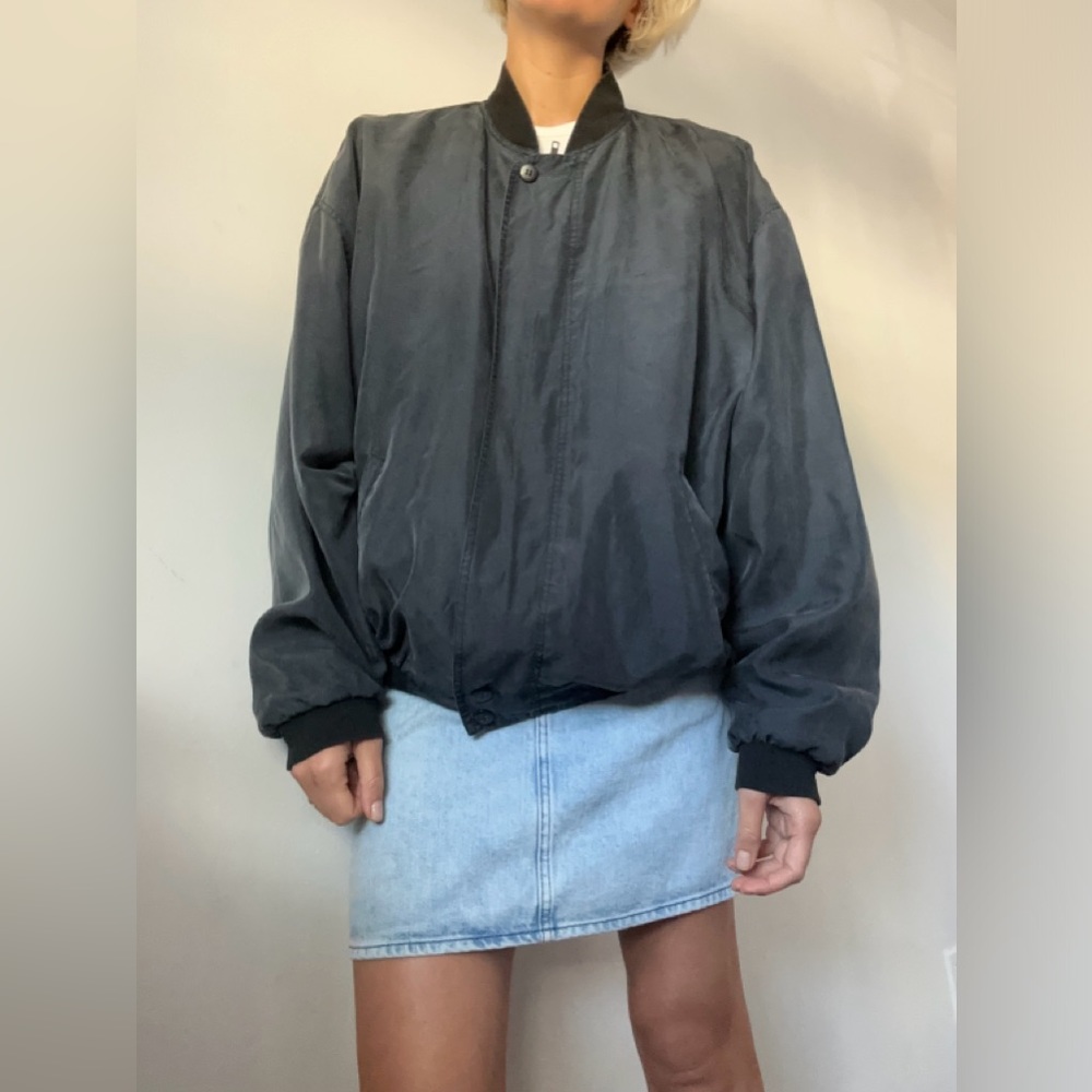 Black silk vintage bomber, Lucky Star,XL